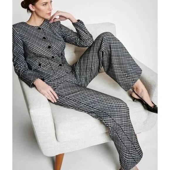 Medium Spanx Perfect Fit Ponte Jacquard Wide-Leg Pants Check Plaid High-Waist - Picture 13 of 13